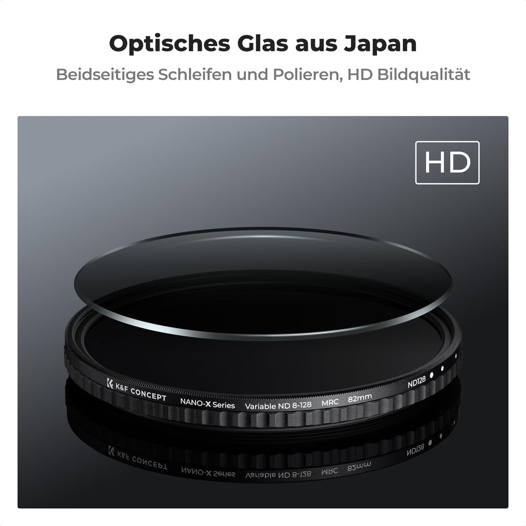 K&F Concept Nano-X Variable ND Filter 58mm Slim Variabler Graufilter ND8-128 (3-7 Stop) Neutral Grau