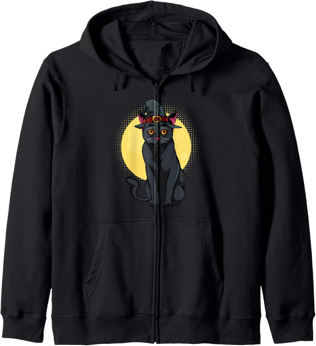 Schwarze Katze Hexenhut Mond Halloween Tierkätzchen Haustier Kapuzenjacke