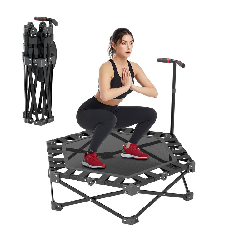 Fitness Trampolin Klappbar, Mini Trampolin Indoor 106cm mit 3-Fach Höhenverstellbarem Griff, Extra S