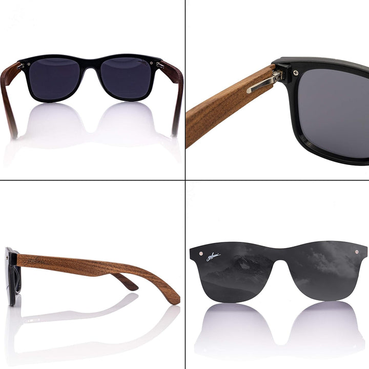 glozzi Sonnenbrille Herren und Damen Holz Polarisiert UV400 mit Holzbügeln und Brillenetui aus Kork