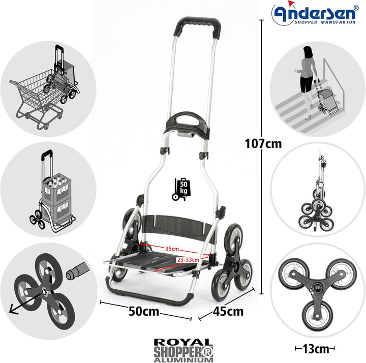 ANDERSEN Einkaufstrolley - Treppensteiger Royal Shopper Senta 2.0 Sand | ideal für Treppen, aus Alu,