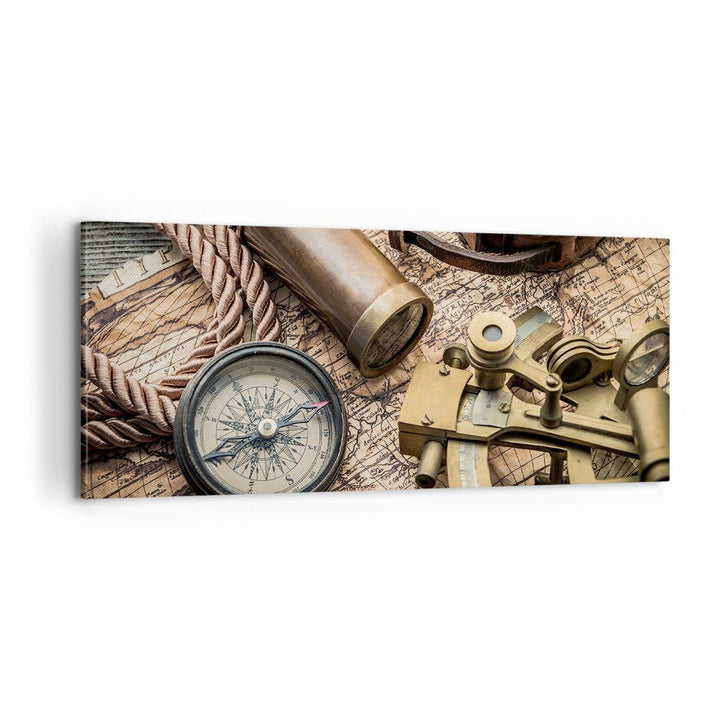 Panorama Bilder auf Leinwand 100x40cm Leinwandbild Kompass Kompass Karte Gross Wanddeko Bild Schlafz
