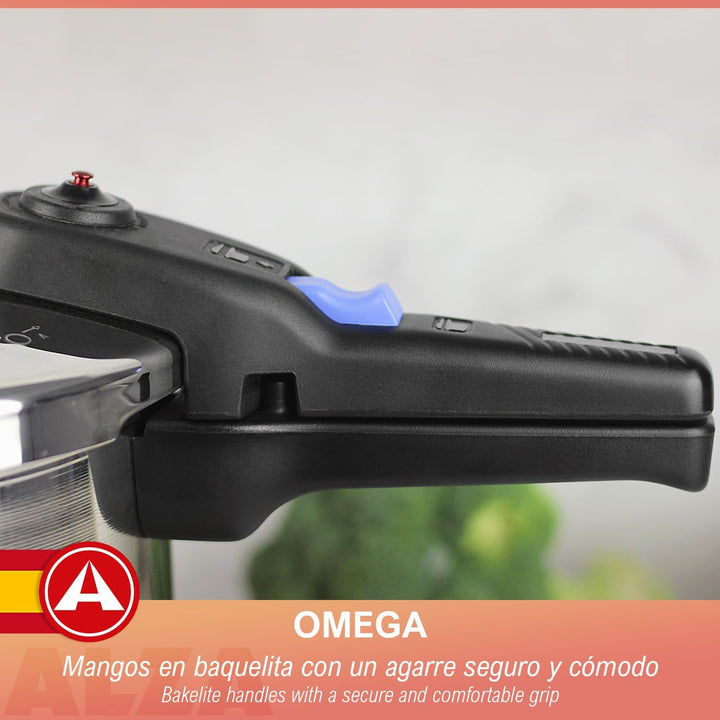 ALZA Omega Schnellkochtopf 8 Liter + Korb, hergestellt aus Edelstahl 18/10, für alle Herdarten, Indu