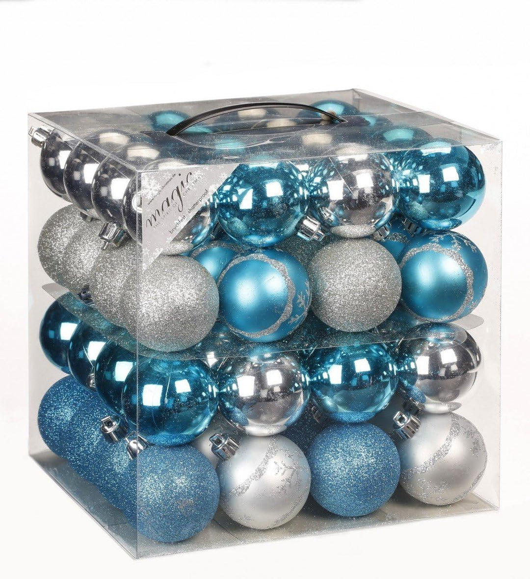 64x Kunststoff Christbaumkugeln Ø 6cm Kugel Box Glanz Glitzer Matt Dekor Inge inkl. Aufhänger, Farbe