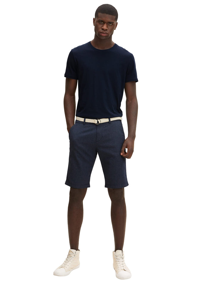 TOM TAILOR Denim Herren Chino Bermuda Shorts mit Gürtel, 29322 - Blue White Dobby
