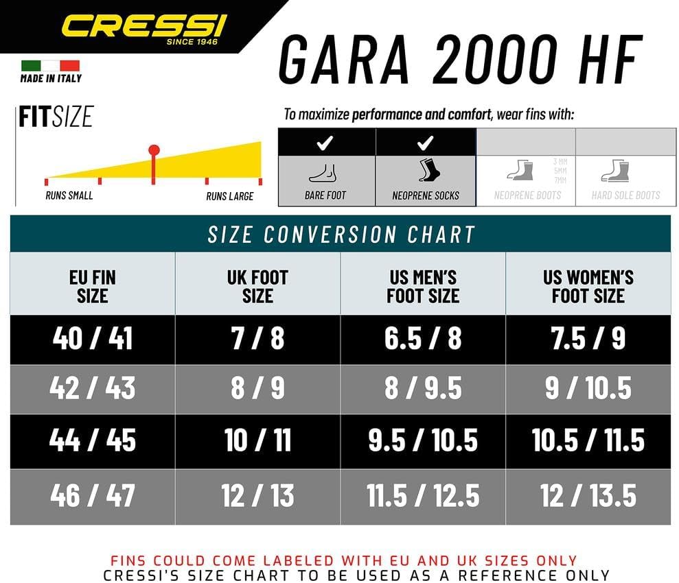 Cressi Gara - Lange Flossen für Apnoe / Freitauchen - High Performance 2000 HF Nero 46/47, 2000 HF N