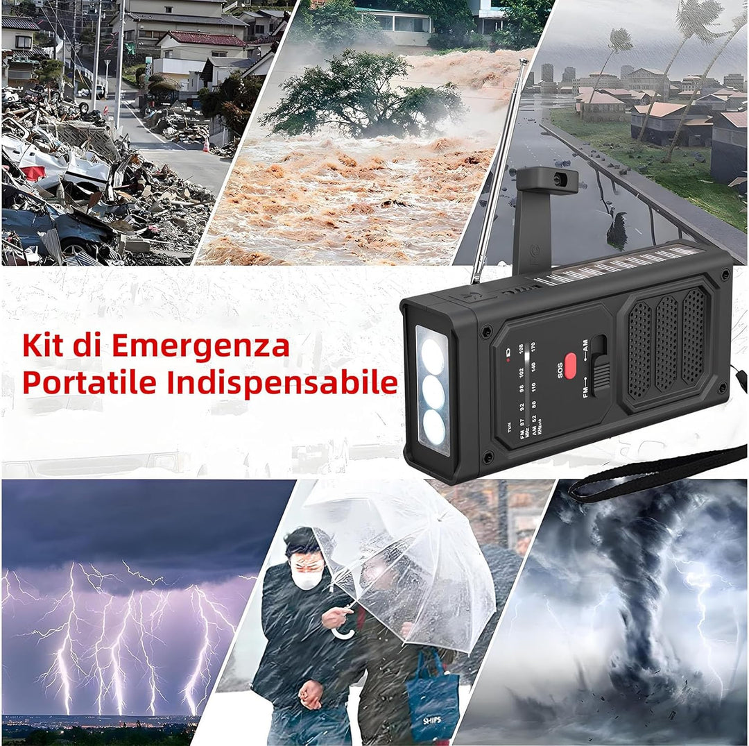 Notfall-Solarradio, Tragbare Kurbelradio mit SOS-Alarm, LED-Taschenlampe, AM/FM Notfallradio mit 200