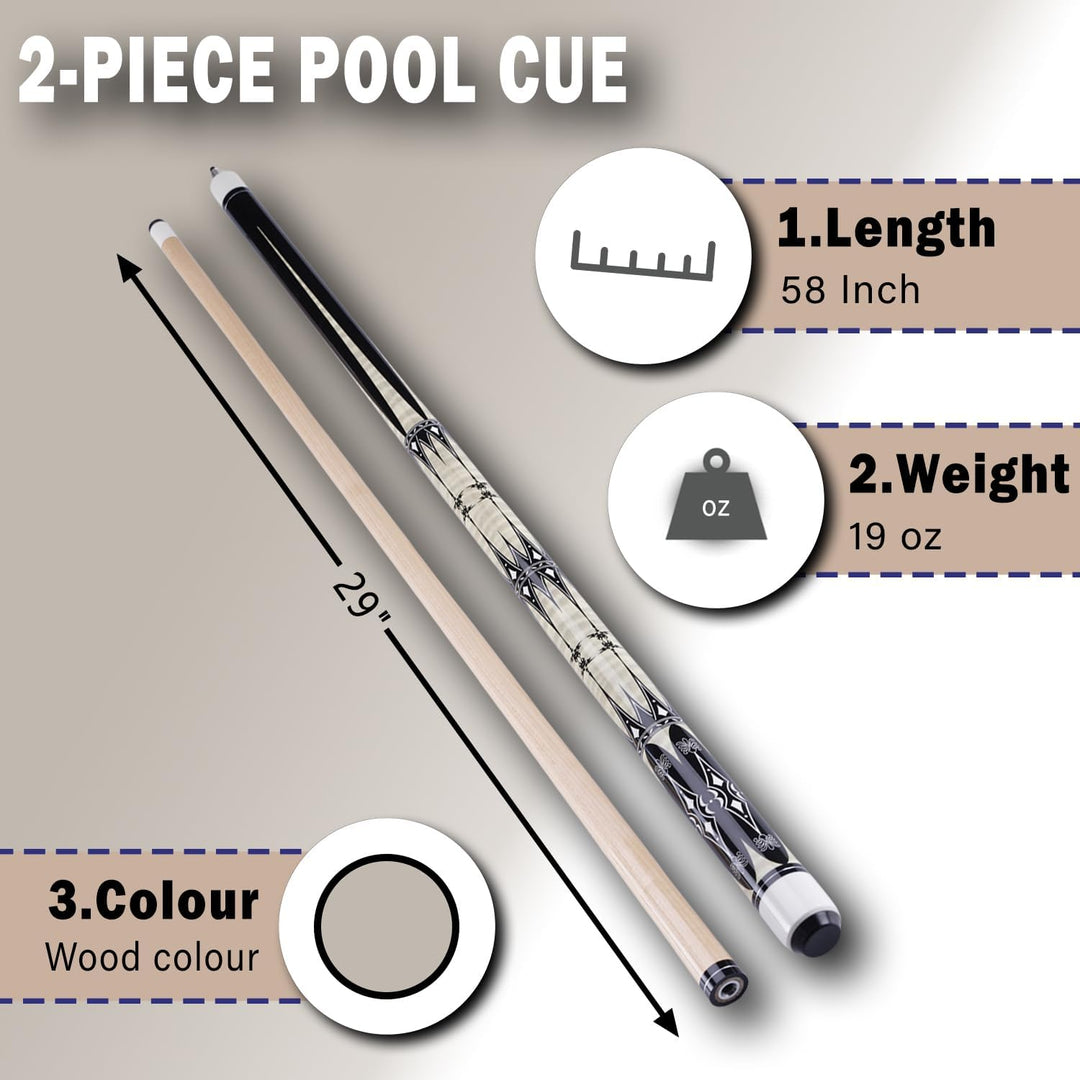 58" Pool Billard Queue with 13mm Tip,19 20 oz Billiard Cue,Schwarz oder Weiss，1/2 Maple Queue Sticks