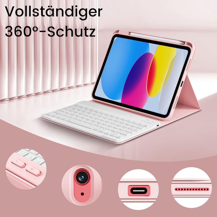 Hülle mit Tastatur für iPad (A16) 11/10 Generation 11/10,9 Zoll 2025/2022, Abnehmbare Kabellose Blue
