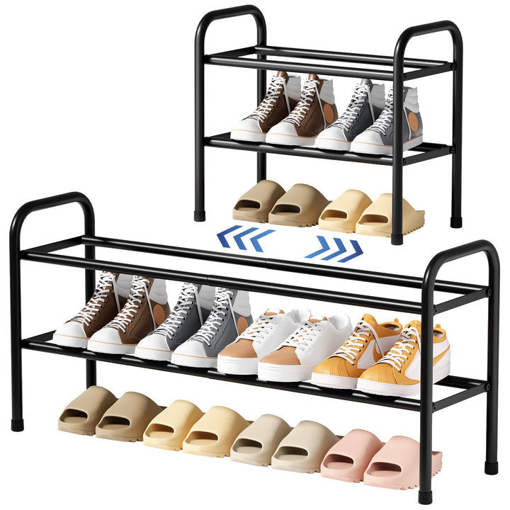 Kitsure Ausziehbares Schuhregal, 2-stöckiger Verstellbarer Metall-Schuhorganisator, Robustes und ros