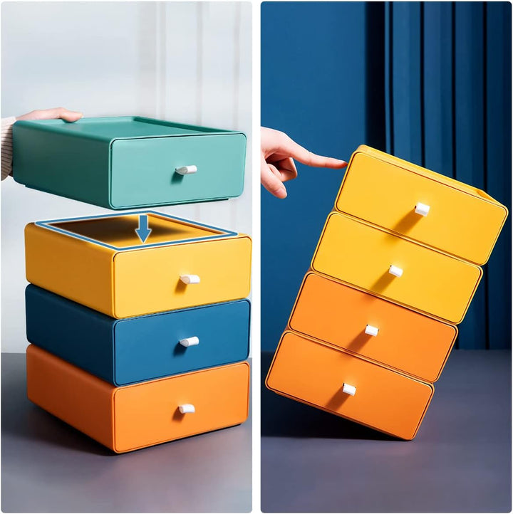 4PCS Stapelbare Schubladenboxen, Aufbewahrungsbox mit Schubladen, Kosmetik Organizer Schubladenbox,
