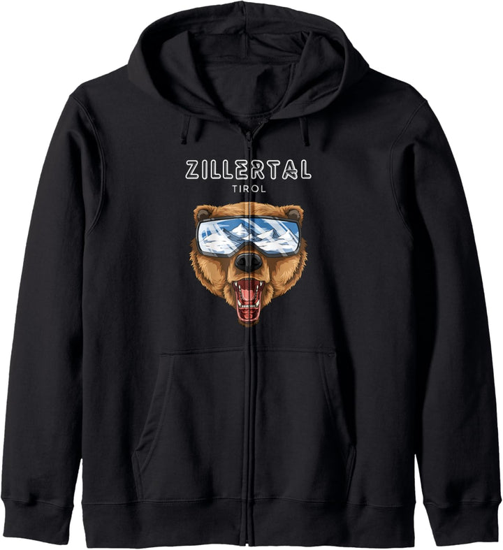 Zillertal Tirol Österreich Retro Ski Grizzly Bär Kapuzenjacke