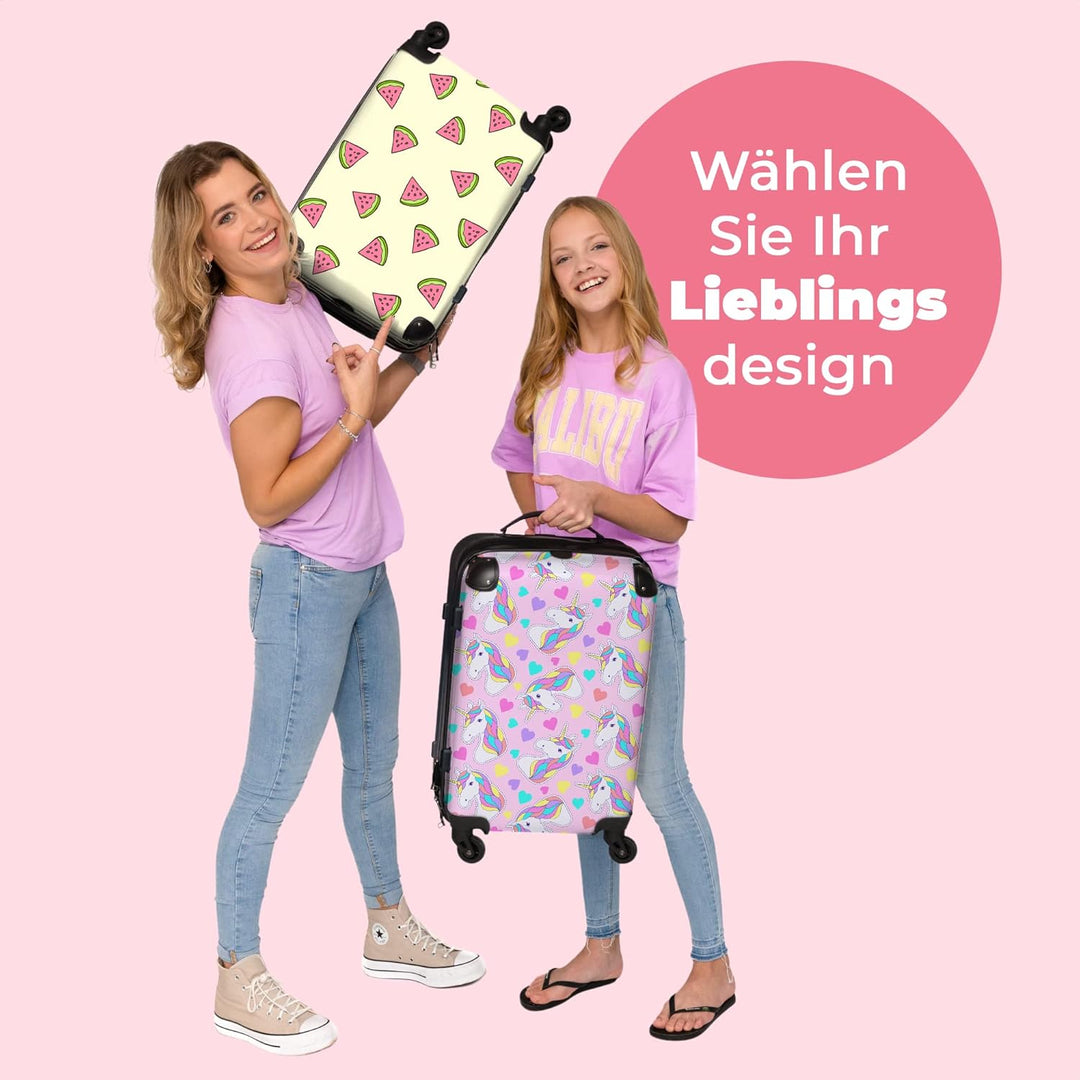 NoBoringSuitcases.com® Reisekoffer Kinder Mädchen Koffer Leicht Reisetrolley mit Rollen Gepäck Pink