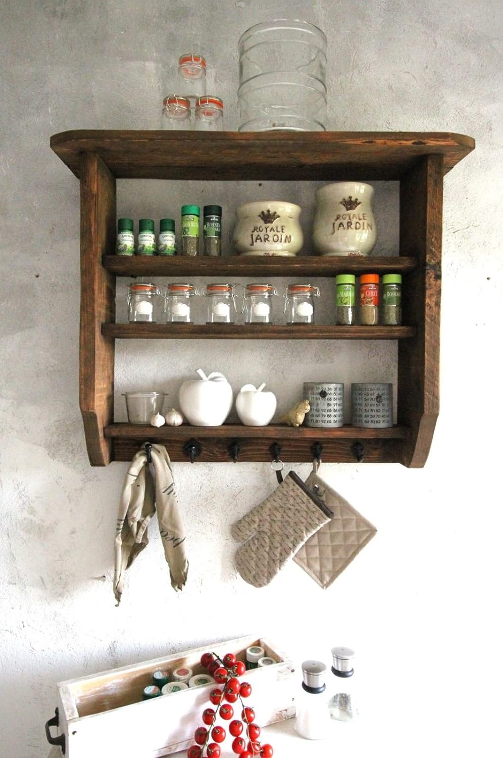 Dekorie Holz Küchenregal für Gewürzte Shabby Vintage fertig montiert (Braun), Braun