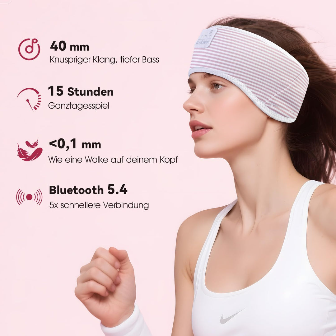 LC-dolida Schlafkopfhörer Ultra-Soft Bluetooth-Stirnband mit 4-Wege Stretch & No-Slip Yoga Stirnband