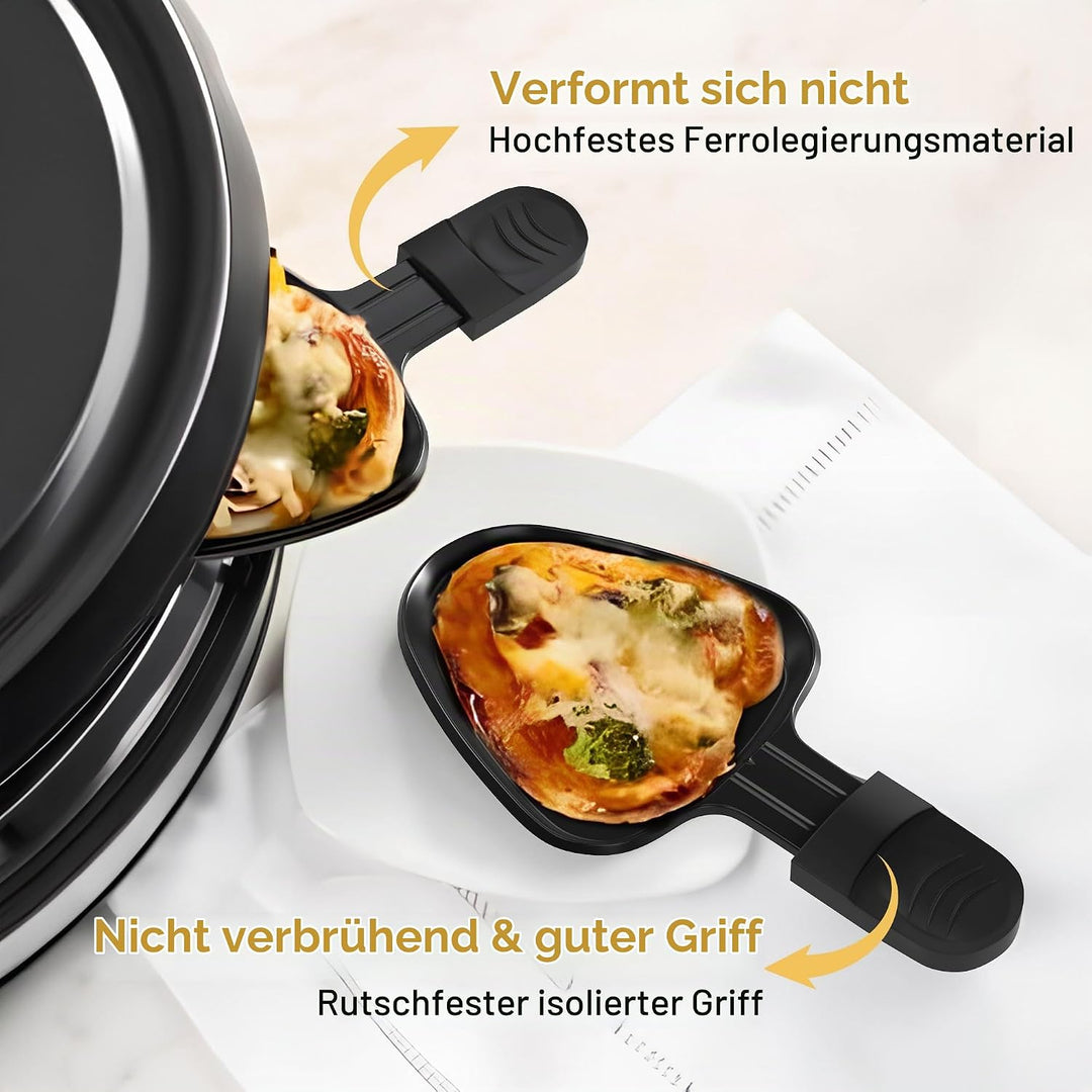 8er Set Raclette Pfännchen antihaftbeschichtet, Mini Grill Pfännchen Ersatz mit 8 Schaber und buntem