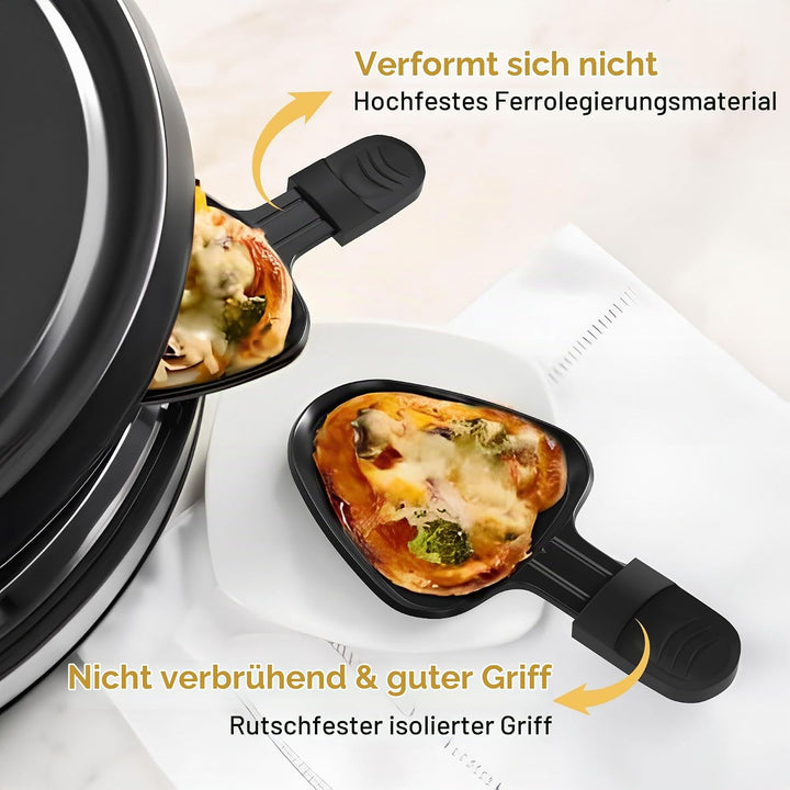 8er Set Raclette Pfännchen antihaftbeschichtet, Mini Grill Pfännchen Ersatz mit 8 Schaber und buntem