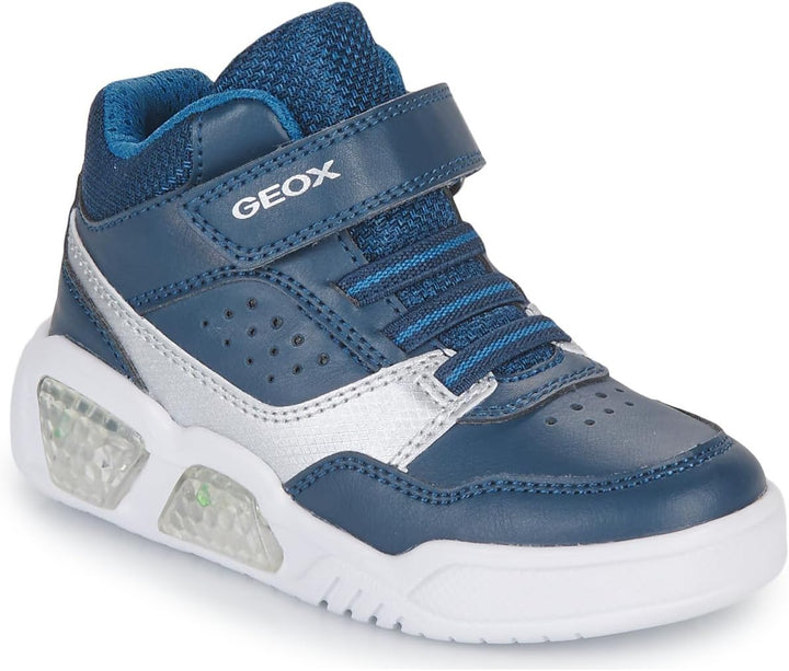 Geox Jungen J Illuminus Boy Sneaker 31 EU Navy Silver, 31 EU Navy Silver