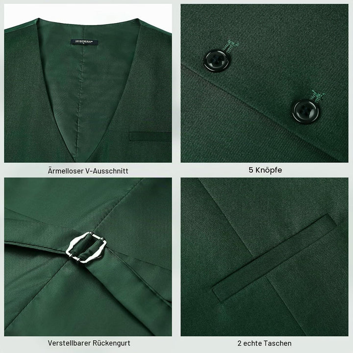 HISDERN Herren Formale Hochzeit Party Weste Baumwolle Einfarbig Weste XXL Waldgrün, XXL Waldgrün