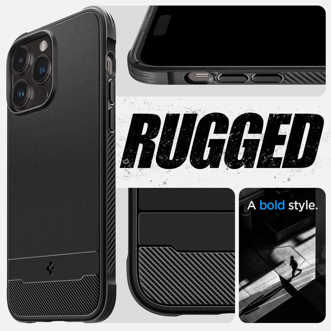 Spigen Rugged Armor MagFit Hülle Kompatibel mit iPhone 14 Pro -Matte Black, Matte Black