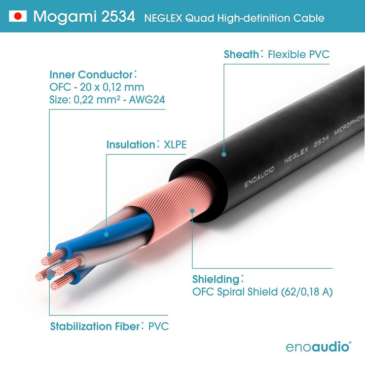 enoaudio Mogami 2534 Quad Professionel Studio Kabel | Neutrik Gold Cinch RCA - 6,3mm TS klinke | HiF