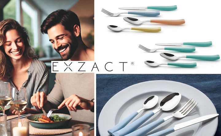 EXZACT 16 PCS Besteck Set/Edelstahl-Besteck - Edelstahl mit Kunststoff-Handgriffen - Bequem zu halte