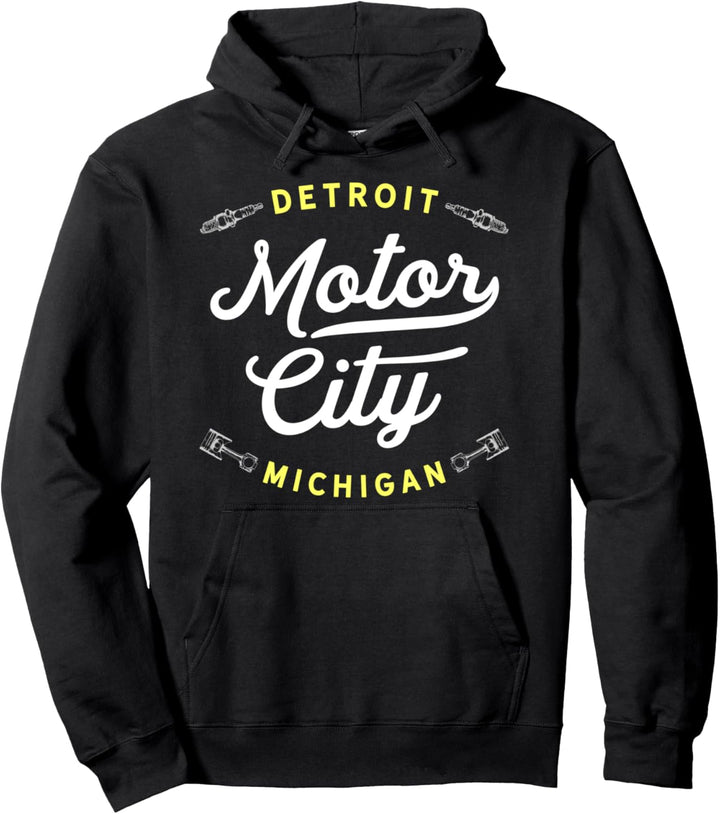 Iconic Motor City Detroit Michigan Throwback USA Novelty Pullover Hoodie