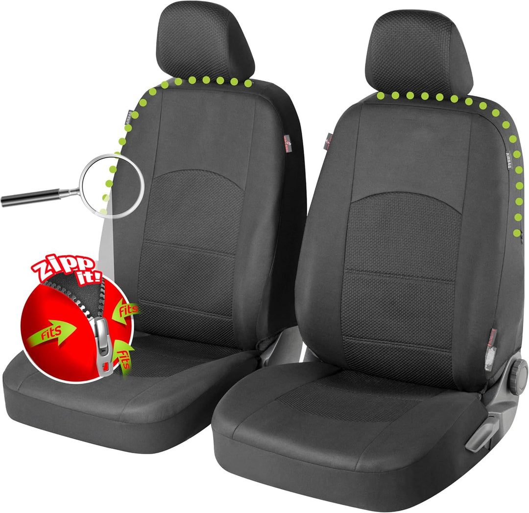 Walser Auto-Sitzbezug 2 Vordersitzbezüge Derby mit Reissverschluss, Zipp-IT Premium Auto-Schonbezüge
