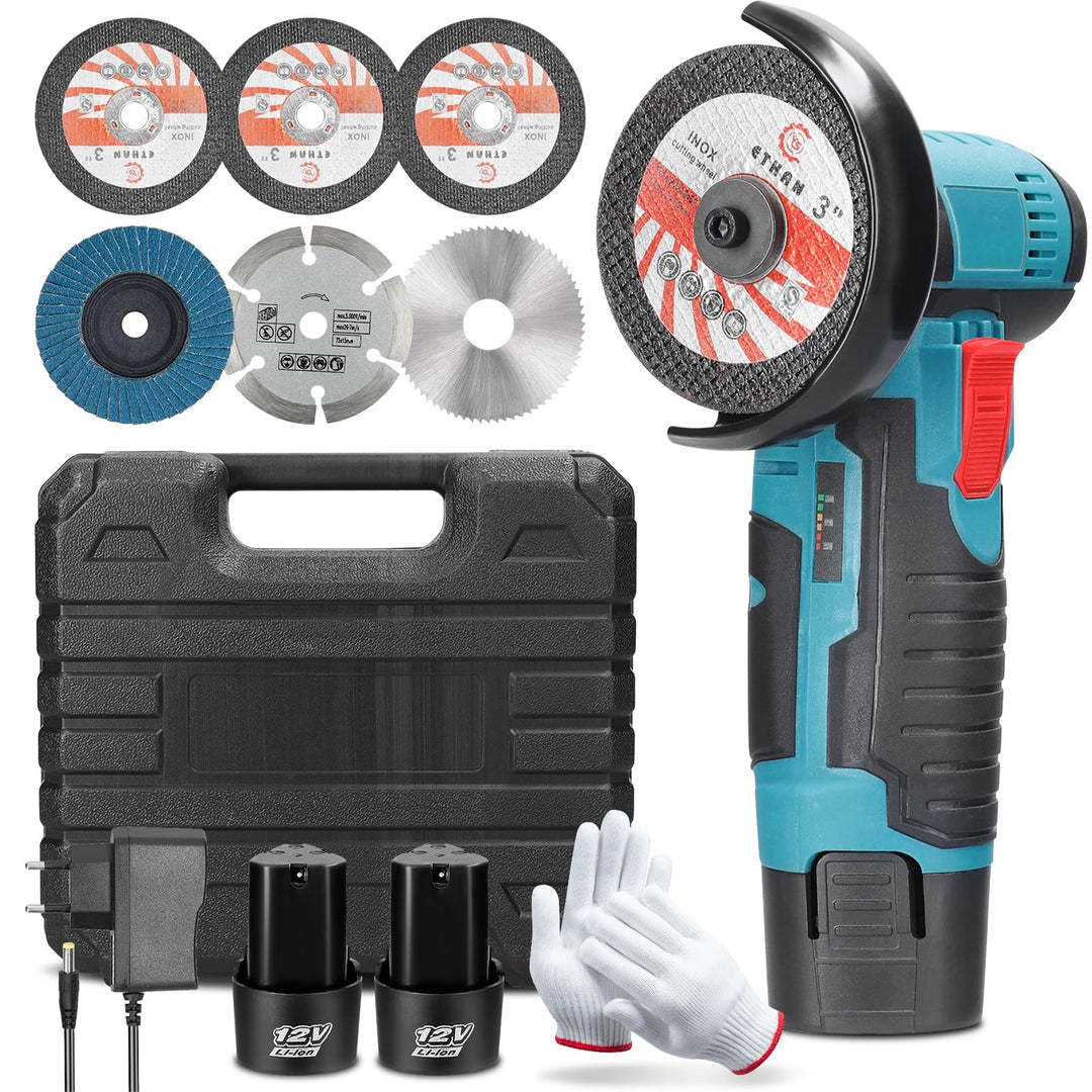 Mini Winkelschleifer, Professional Akku Winkelschleifer Set 12V, Mit 2 Batterien 2000mAh, Trennschle