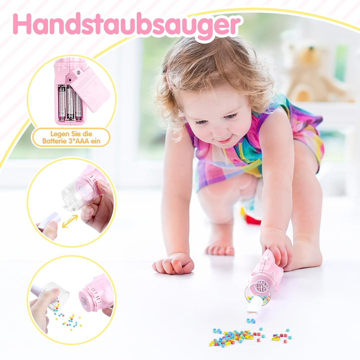 PLAY 2 in 1 Kinder Staubsauger Set, Elektrischer Staubsauger Spielzeug mit Eva-Granulat, Saugen und