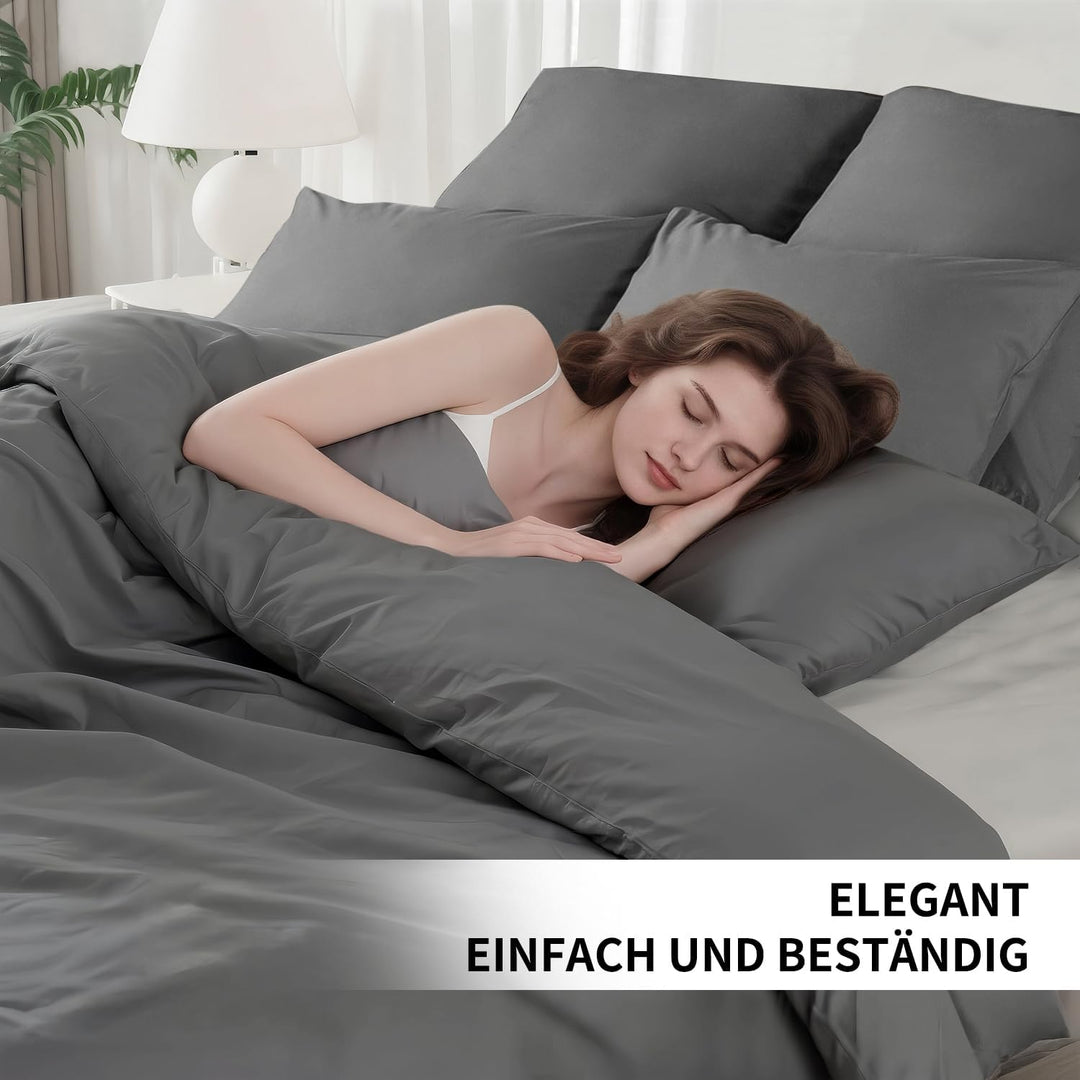 HENGWEI Bettwäsche 135x200 2teilig Grau Anthrazit Mikrofaser Bettwäsche-Set mit Reissverschluss,Ex