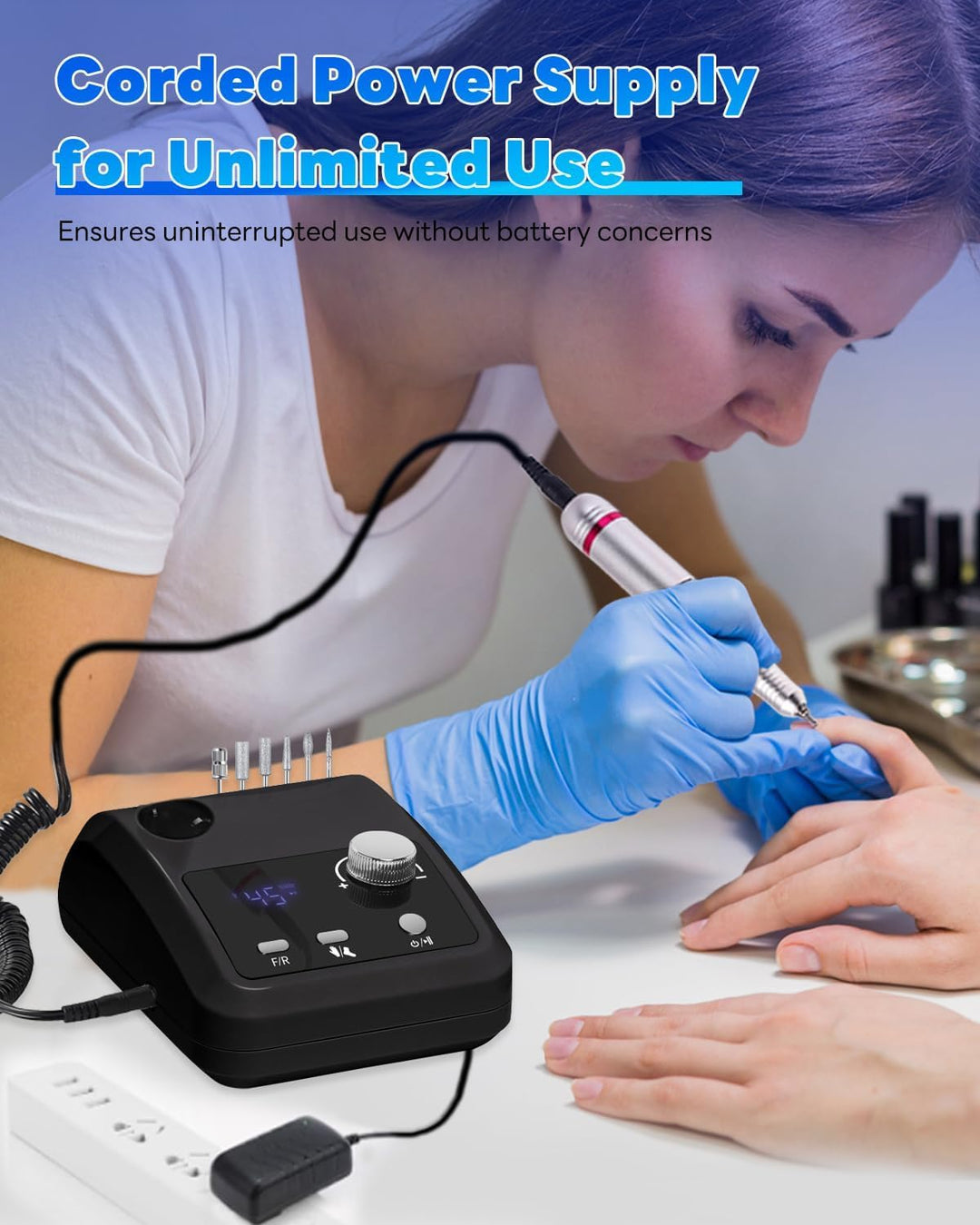 CozyZen Elektrische Nagelfräse Professional, 45000 U/min mit LCD-Display | Hand- &amp; Fusssteuerung, le