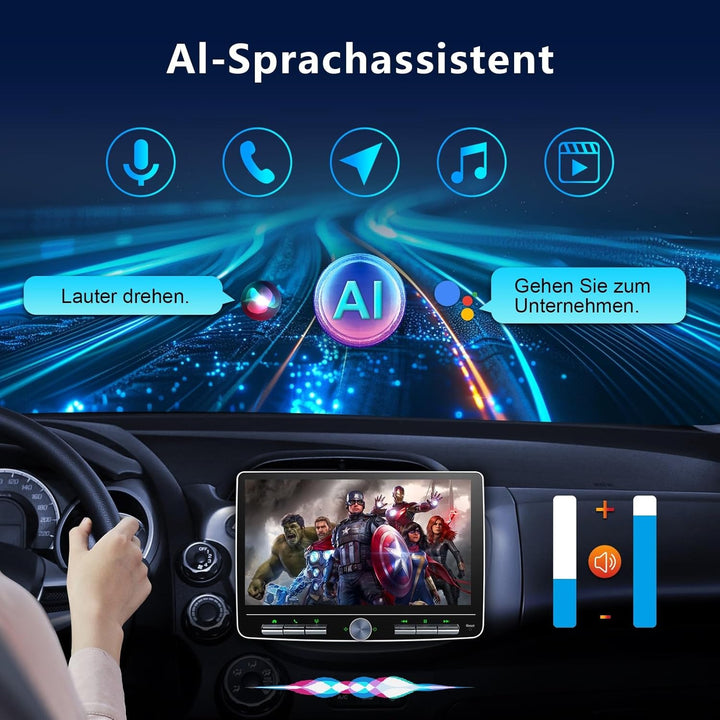 Android 12 Autoradio Wireless CarPlay Android Auto, 10.1 Zoll Bildschirm DAB+ Autoradio 1Din Car Pla
