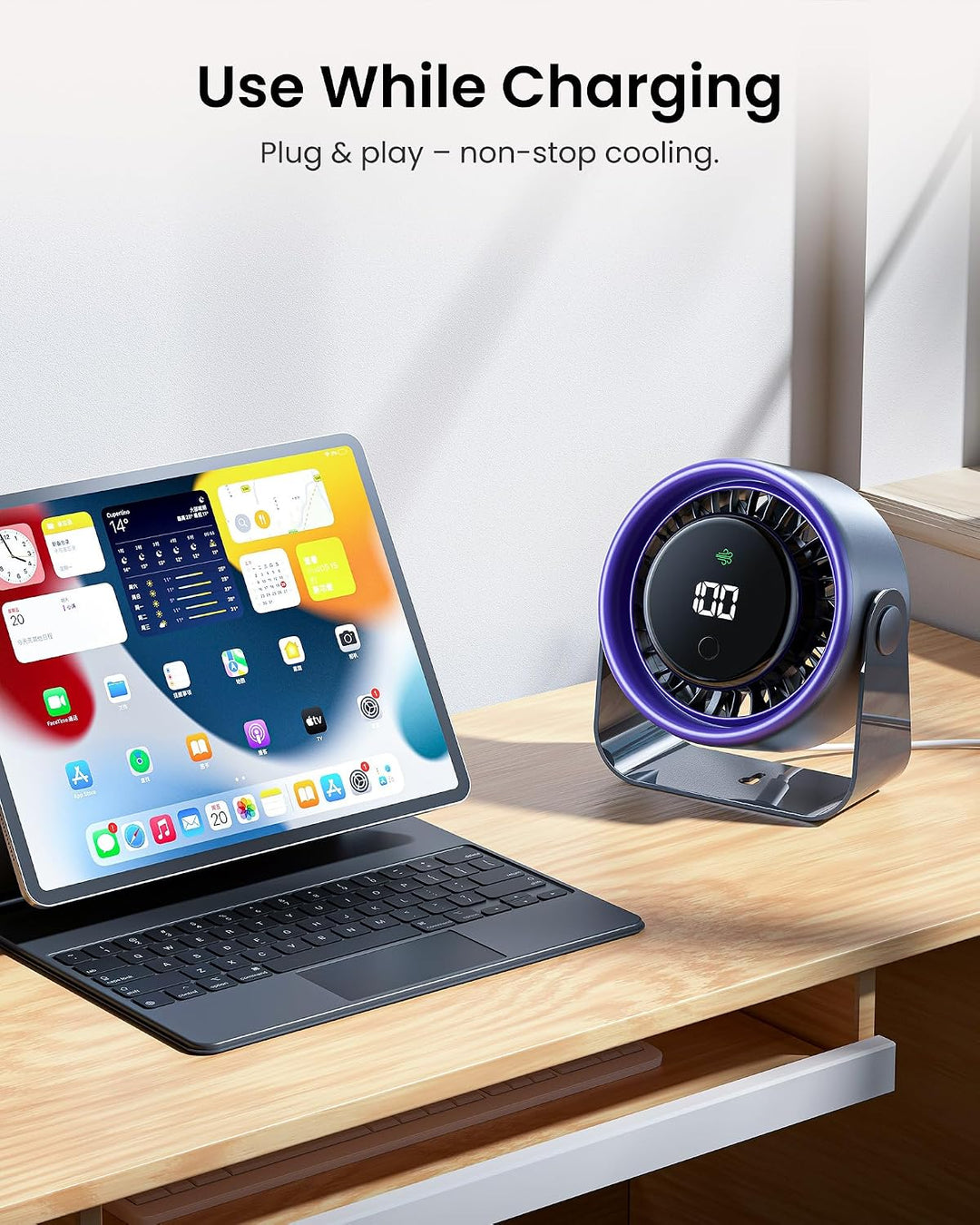VENTION Desktop Fan 4-Speed Quiet 120° Tilt LED Display Wall Mountable | portable desk fan, strong a