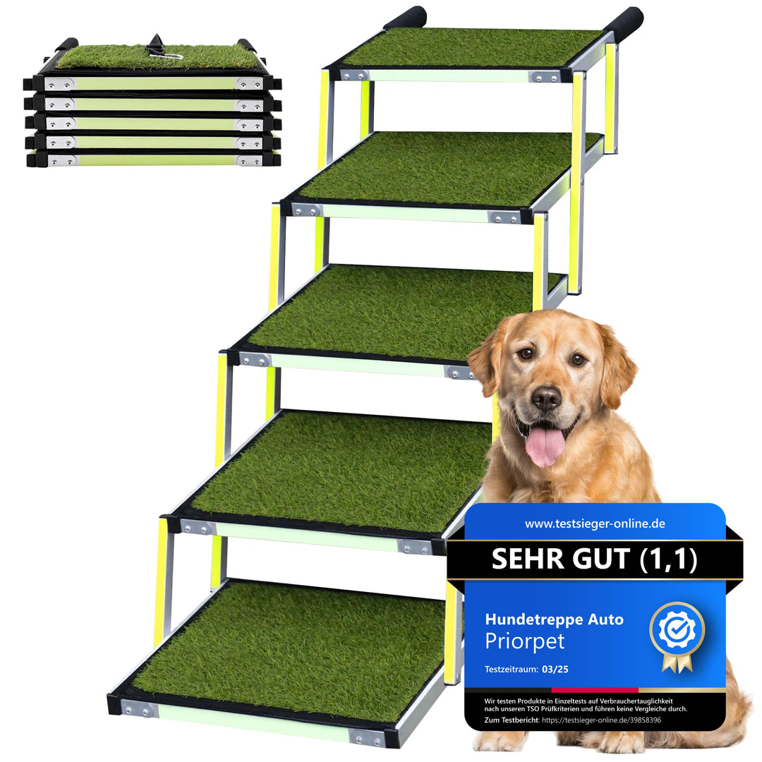 Hundetreppe Auto Klappbar - Hundetreppe Grosse Hunde - Anti-rutsch Kunstrasen Einsatz - Leuchtende L