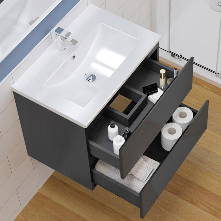 Aica Sanitär Waschtisch mit Unterschrank 50cm Alast Badmöbel Set Hochglanz Anthrazit Waschbecken mit