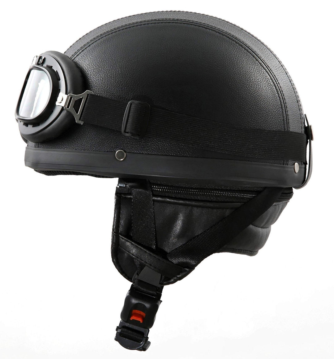 ATO-Moto Retro Oldtimer Helm mit Kunstleder bezogen und Fliegerbrille Grösse (M 57/58cm), M 57/58cm