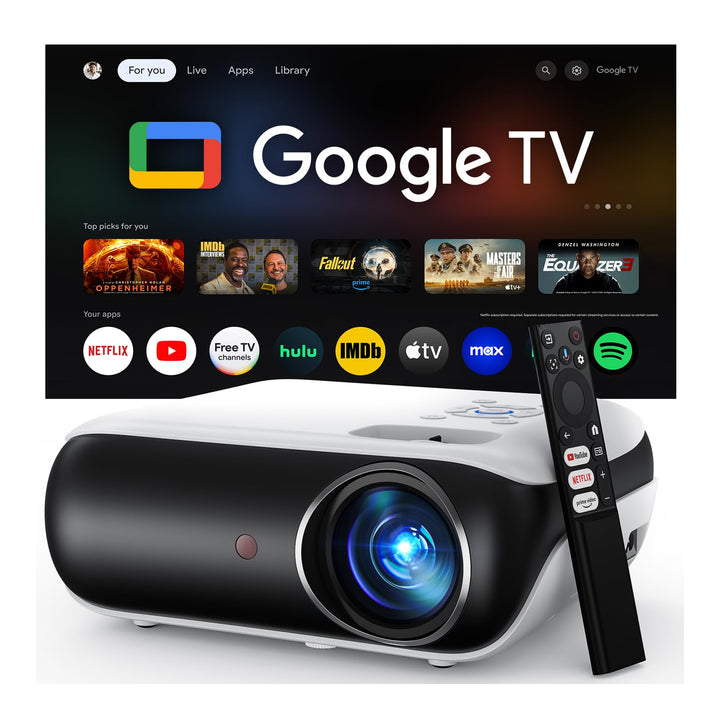 Official Google TV Smart Beamer 4k, HAPPRUN 25000L Full HD Beamer Heimkino mit Dolby Audio, Wi-Fi &