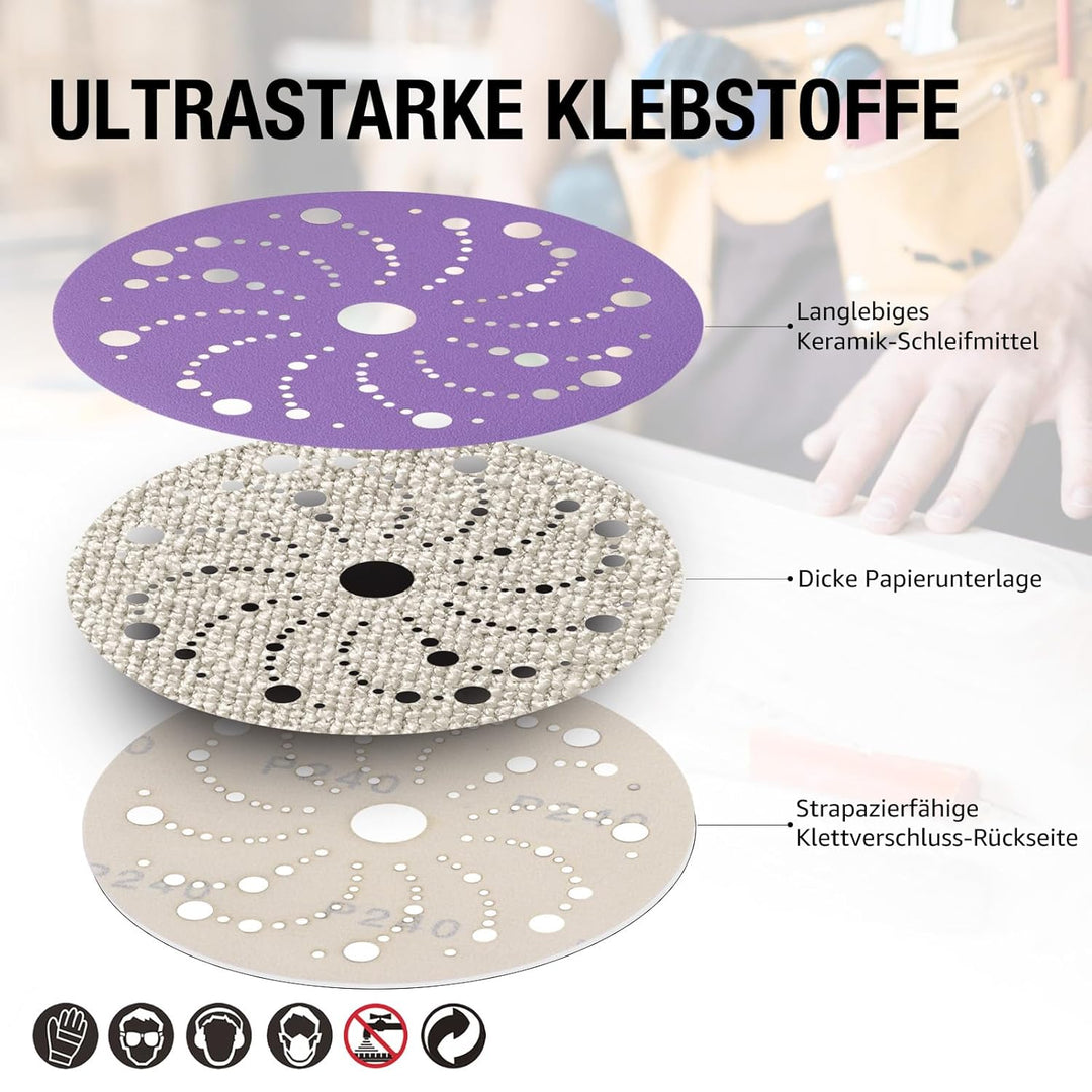Schleifscheiben 150mm Klett 40 Körnung Keramik Schleifpapier Blau Poröses Schleifscheiben, Exzenters