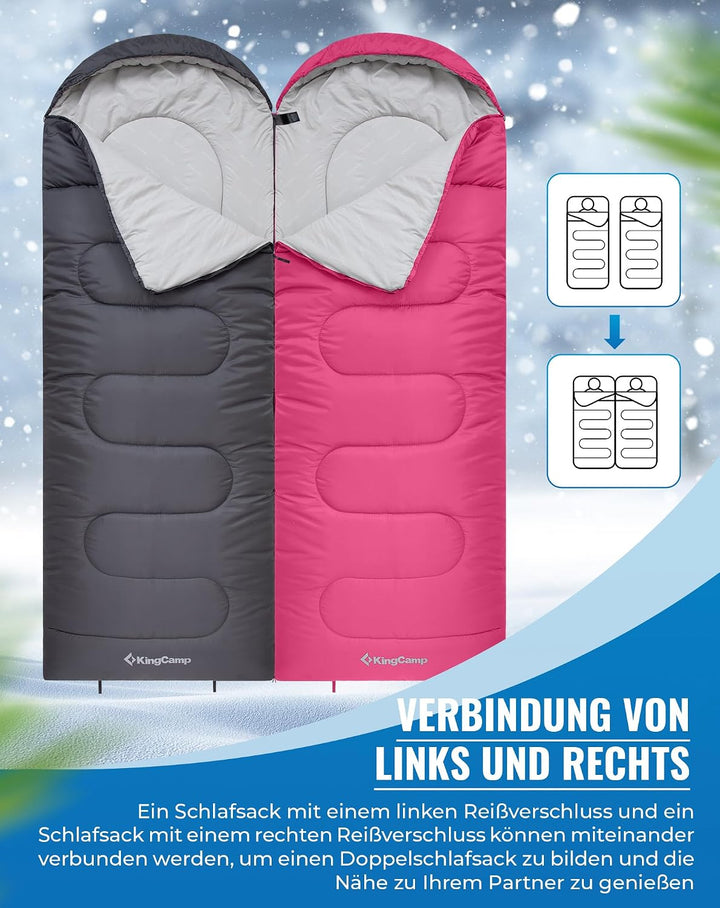 KingCamp Schlafsack für Erwachsene, kaltes Wetter &amp; warm, XL, grosse und hohe Flanell-Schlafsäcke mi