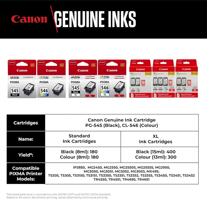 Canon PG-545XL Black &amp; CL-546 Colour Ink Cartridge Bundle Pack