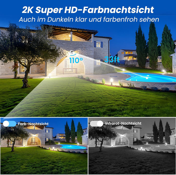 Funstorm 2K Überwachungskamera Aussen Akku - Dual-Band WLAN (2.4/5GHz) Videoüberwachung mit Flutlich