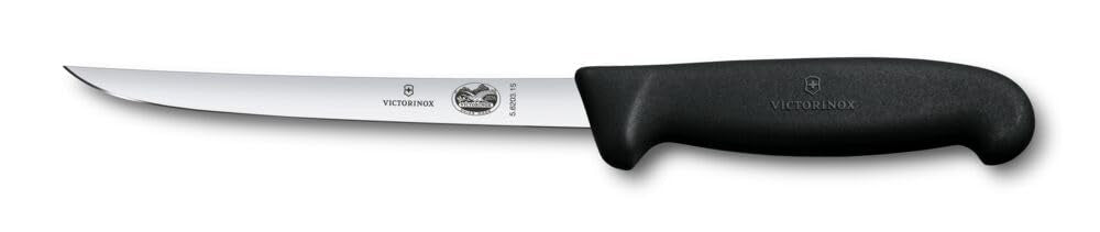Victorinox Fibrox Ausbeinmesser, Scharfes Küchenmesser für Geflügel und Fisch, 15 cm, Gerade Klinge,