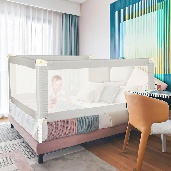 Bettschutzgitter 150 cm Rausfallschutz Bett – klappbares Bettgitter für Baby &amp; Kleinkind, höhenverst