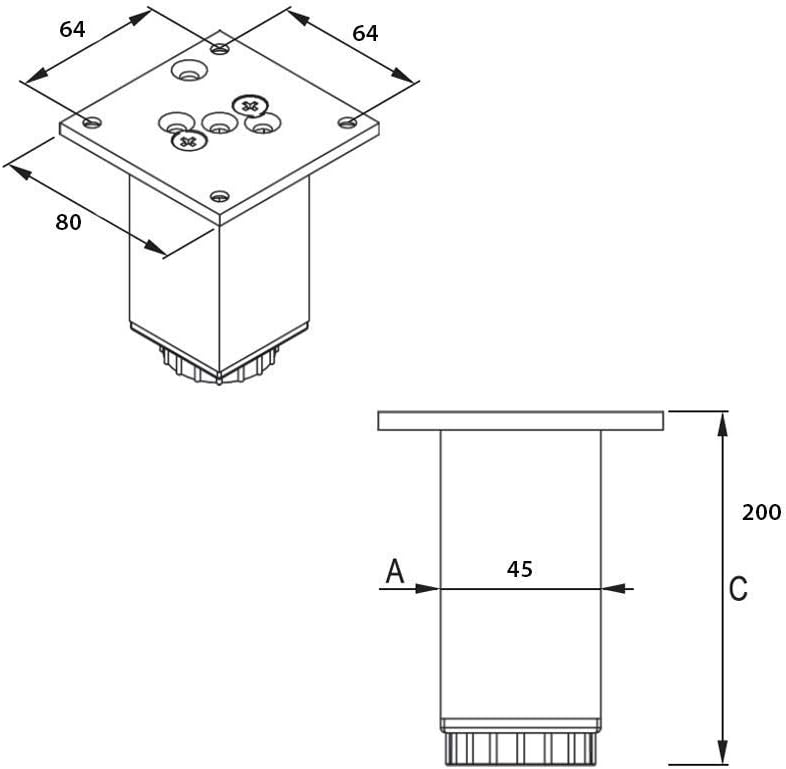 Sossai Exklusiv Möbelfüsse E4MF, höhenverstellbares 4er Set, Höhe: 200 mm, aus Aluminium 45 x 45 mm
