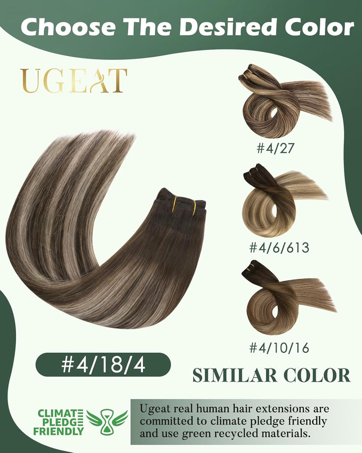 Ugeat Weft Extensions Echthaar Aschblond Balayage Tressen Extensions Echthaar Ombre Bunkelbraun Echt