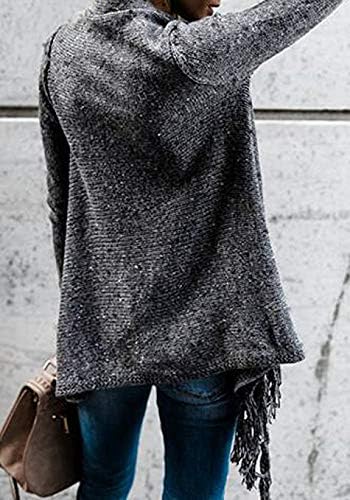 CEASIKERY Damen-Poncho mit Fransen, Pullover, Lange Strickjacke, Strickpullover, Mantel, S Dunkelgra