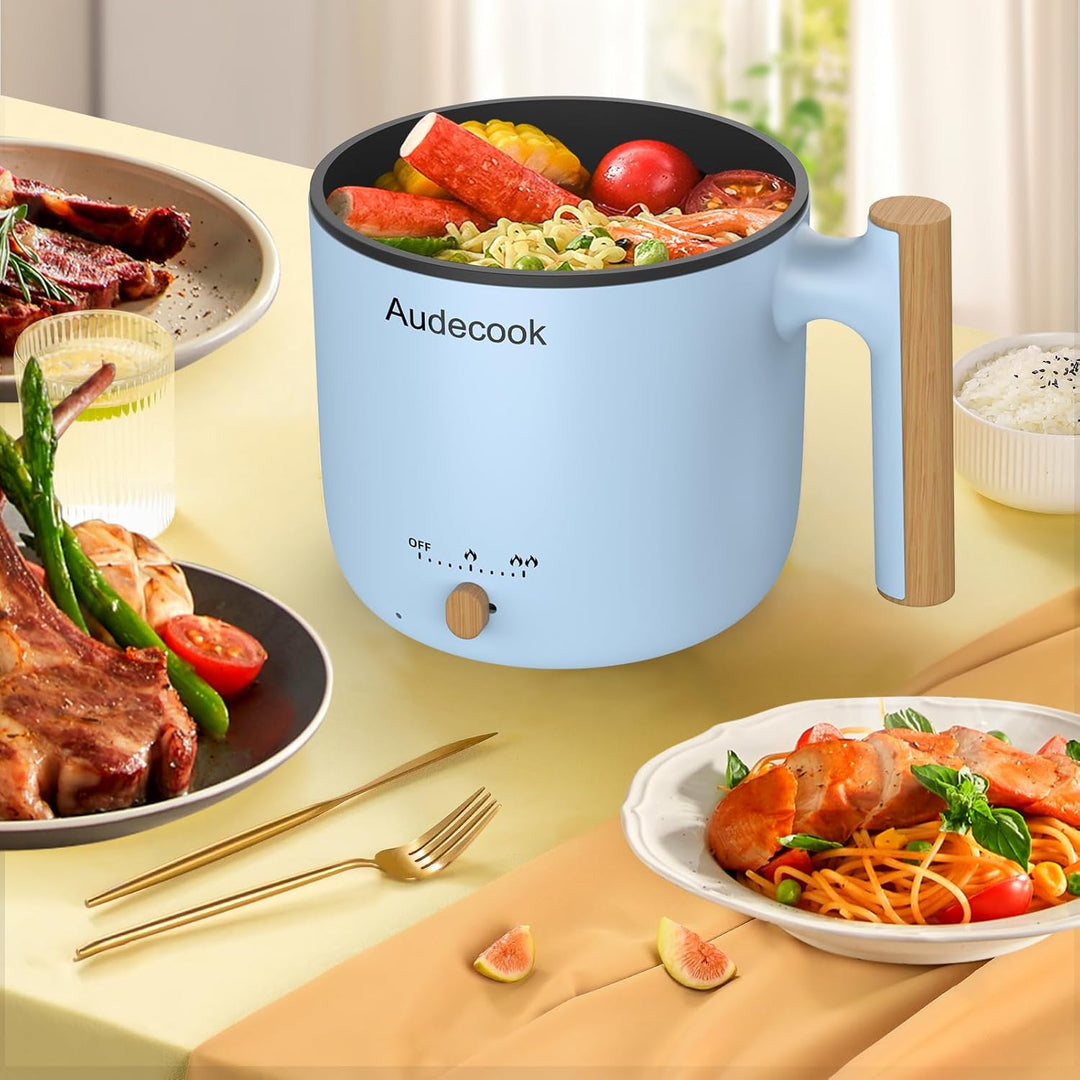 Audecook Elektrischer Dampfkocher, tragbarer Mini-Reisekocher, 1,8 l, multifunktionale antihaftbesch