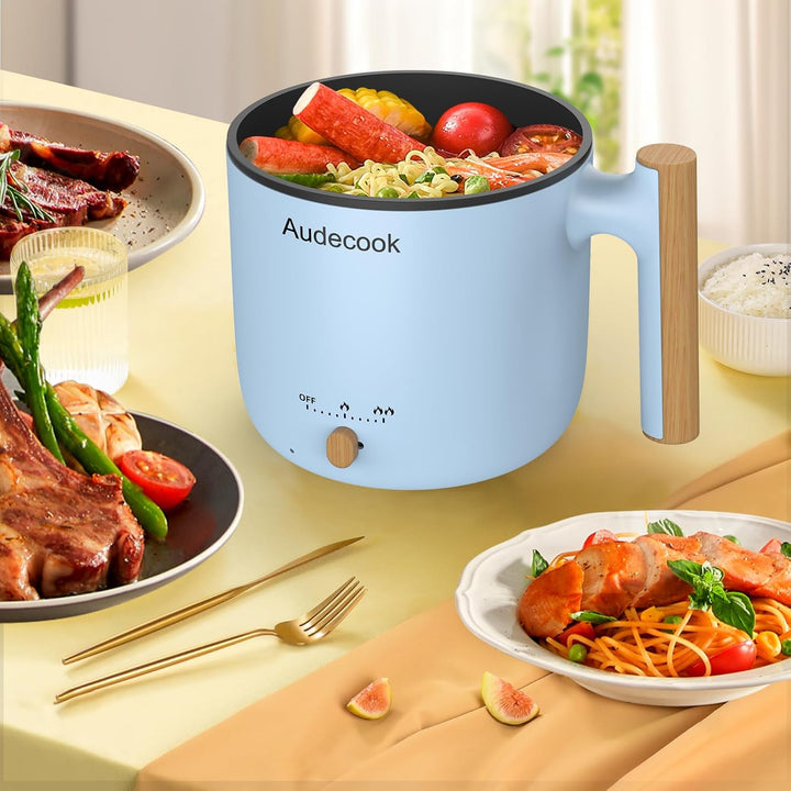 Audecook Elektrischer Dampfkocher, tragbarer Mini-Reisekocher, 1,8 l, multifunktionale antihaftbesch