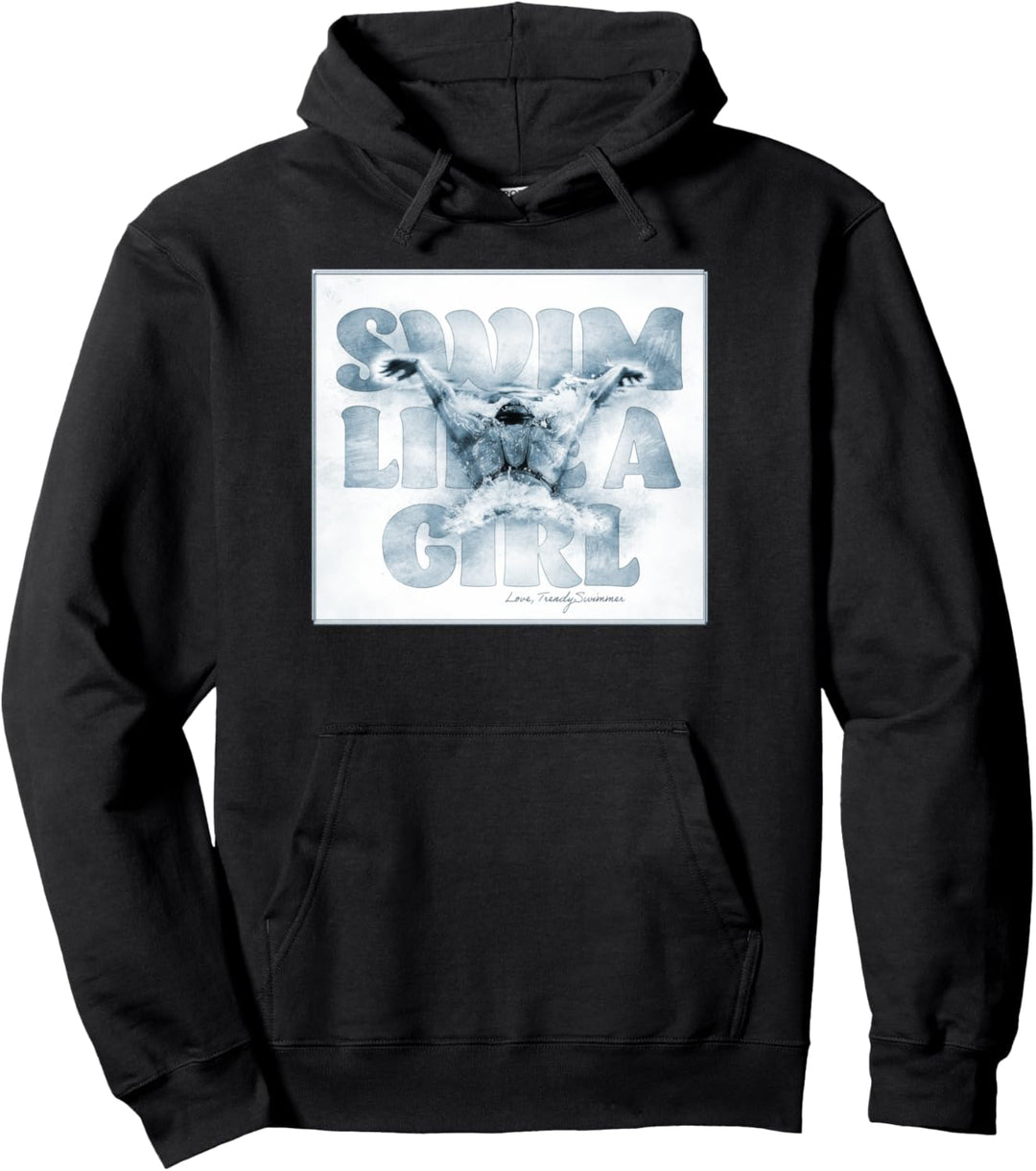 Schwimmen wie ein Mädchen Schwimmer Skizze Zeichnung Pullover Hoodie